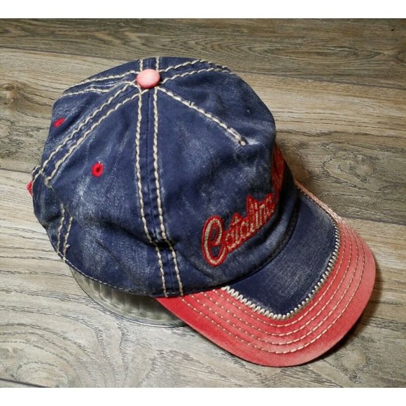 Catalina Island Essencial Caps 100% Cotton Adjustable Back Red Tan Blue - Picture 6 of 12